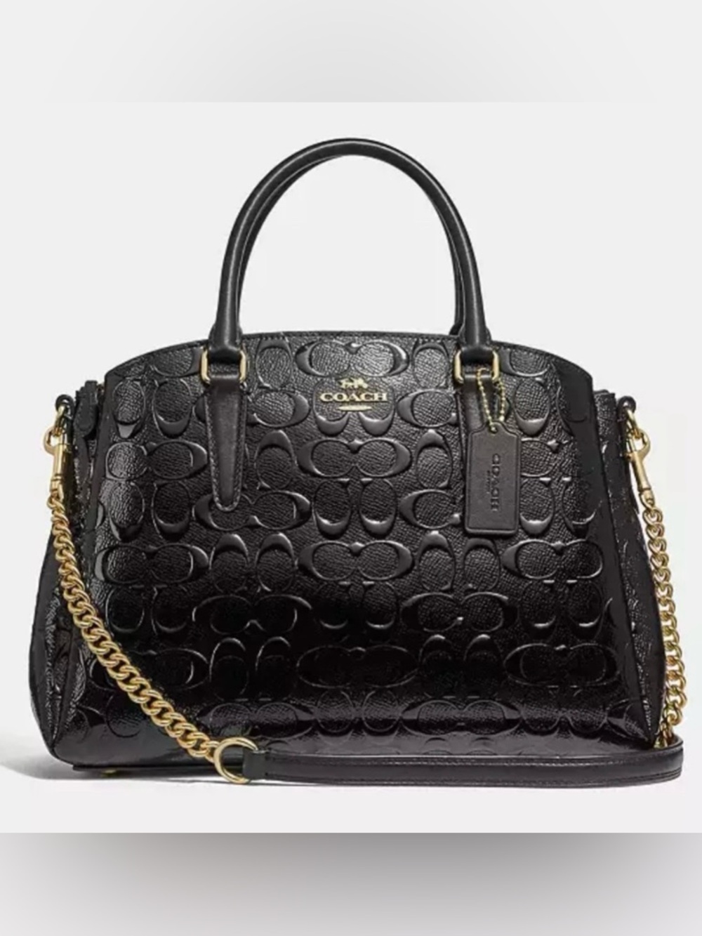 Coach Sage carryall Black Embossed Signature Satchel with Gold Hardware